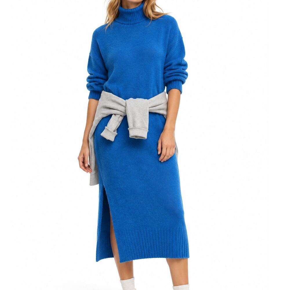 Anthropologie Daily Practice Karigan Sweater Dress XL Blue Turtleneck Midi NWT